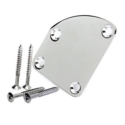 China Cutaway Chrome Curved Cutaway Semi Round Neck Joint Back Mounting Plate 4 Holes Electric Guitar Neck Plate with Screws for sale