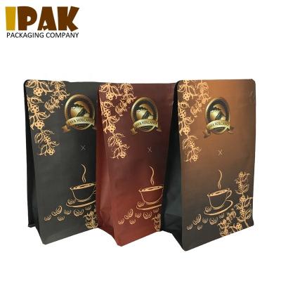 China High Quality Custom Printing Food Factory Kraft Paper Eight Side Seal Up Coffee Bean Packaging Bag With Zipper And Foil Lined Holder for sale