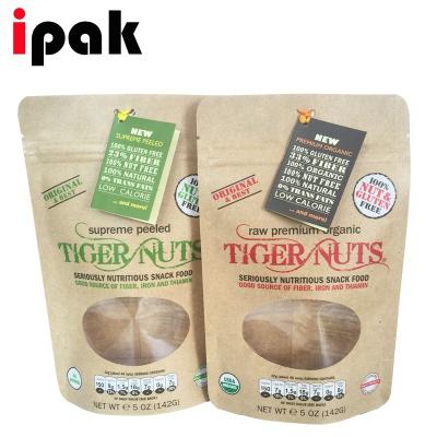 China Moisture Proof Custom Printed Brown Biodegradable Compostable Paper Bags 100% Stand Pouch Kraft Paper For Snack Packing for sale