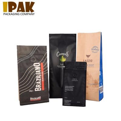 China 8oz 12oz 16oz Food Custom Printed Aluminum Foil Block Bottom Coffee Bags With Valve And Can Tie for sale