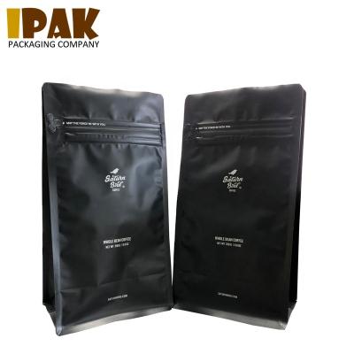 China Matt Black Aluminum Foil 250g 1kg 12oz Flat Bottom Moisture Proof Custom Printed Coffee Bag With Valve for sale