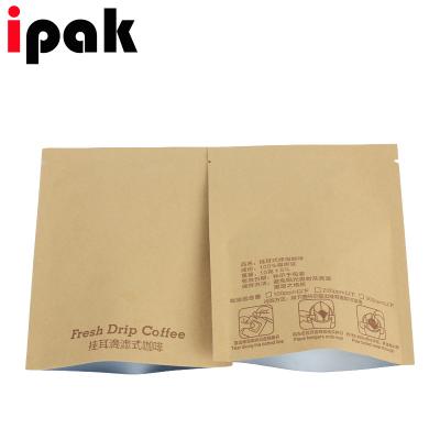 China Customized Seal Three Side Aluminum Foil Kraft Paper Mylar Drip Coffee Packaging Sachet Moisture Proof Bag With Tear Notch for sale