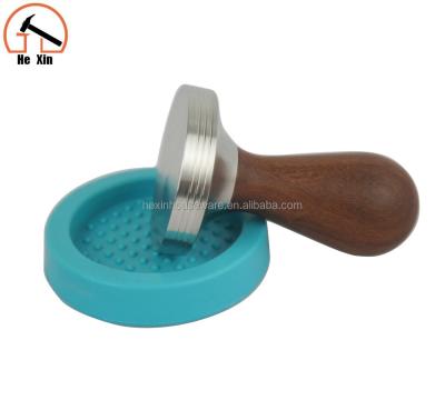 China Sustainable Pink Stainless Steel Wooden Handle And Silicone Base Coffee Tamper for sale