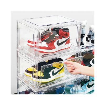 China Custom Clear Plastic Stackable Acrylic Shoe Box Stored Sneaker Storage Organizer Transparent Magnet Store Showcase for sale