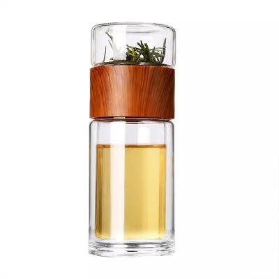 China Viable Plant Glass Portable Tea Bottle Separation Tea Water Double Wall Bottle for sale