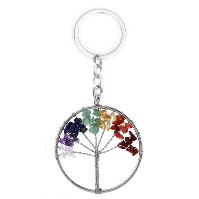 China Casual Handmade llavero 7 Chakra Charm Citrine Agate Key Chain Crystal Keychain Natural Amethyst Tree of Life Stone for sale