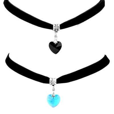 China Hot Selling Trendy New Design Black Black Choker Crystal Necklace Silver Plated Adjustable Gemstone Blue Necklace For Women Girls for sale