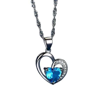 China 2022 Fashionable Best Selling Custom 925 Sapphire Pendant Zircon Heart Pendant Exquisite Silver Plated Backing Making Necklace for sale