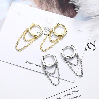 China The Other Tassel Double Layer Huggie Earring 2022 Small Tassel Long Copper Chain Circle Earrings For Women for sale