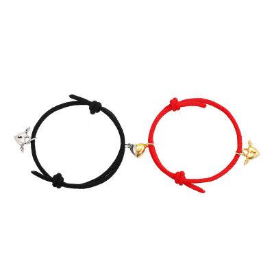 China Wing Heart Magnetic Couples Bracelets For Casual/Sports Friendship Pulsera Pareja Iman Wish Good Lucky Rope for sale