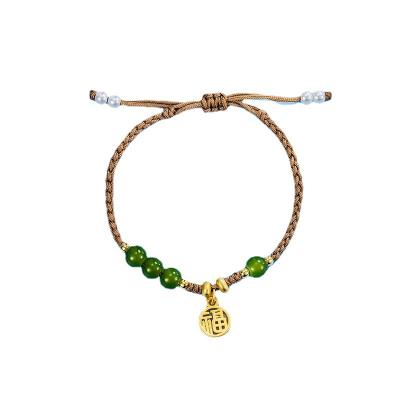 China Custom Woven Buckle Gold Plated Cute Jade Adjustable White Word Bead Peace Bracelet Pulseras Tejidas Friendship Bracelets for sale