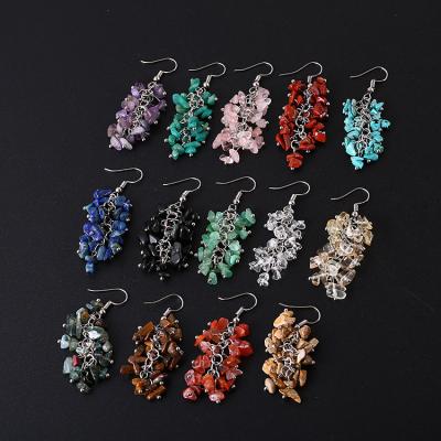 China Casual Fashion Natural Stone Colored Crystal Drop Earrings Amethyst Long Tassel Earrings For Women for sale