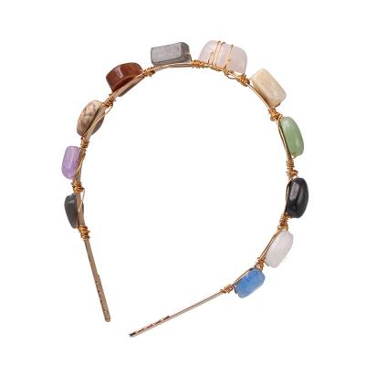 China Natural Stone Cable Headband Shell Crystal Hairband For Women Handmade Vintage Fashion for sale