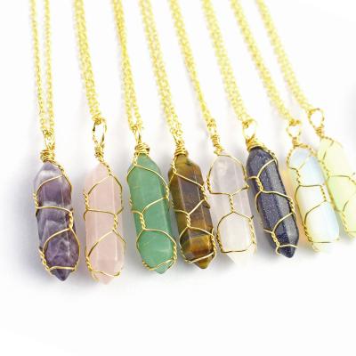 China Hot Selling Wholesale Natural Fashion TRENDY Crystal Stone Necklace Hexagonal Amazon Stone Healing Necklace Quartz Necklace for sale