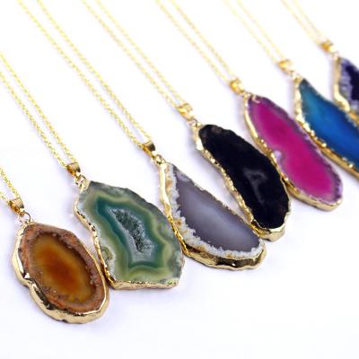 China FASHIONABLE Wholesale Custom Natural Agate Geode Polished Crystal Slice Stone DIY Irregular Pendant Necklace For Women for sale