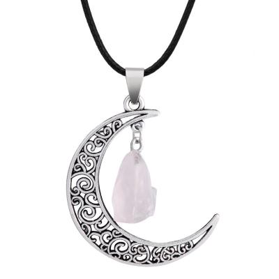 China Hot Selling Custom Made Silver Necklace FASHIONABLE Crystal Necklace Healing Gold Moon Natural Amazon Stone Necklace for sale