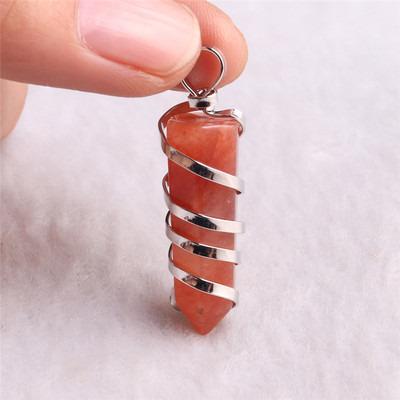 China FASHIONABLE Handmade Red Agate Winding Hexagonal Metal Column Pendants For Making Necklace Jewelry for sale