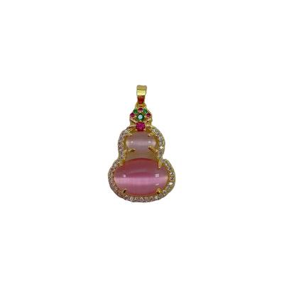 China Trendy Colgante De Cristal Gold Plated Pink Colorful Pendant Inlaid Crystal Diamond Jewelry Making Necklace Zircon Gourd Necklace for sale