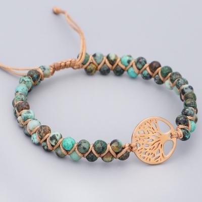 China Fashionable Handmade Tree Of Life Turquoise Weave Beaded Bracelet Double Layer Adjustable Bracelet For Women for sale