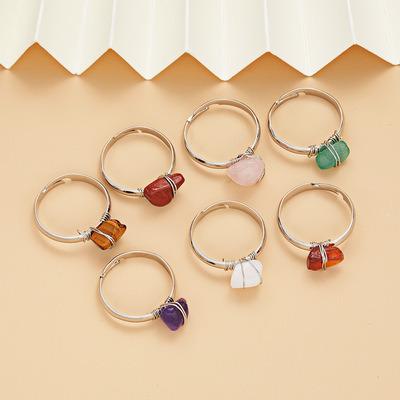 China Amethysts Casual Natural Irregular Quartz Stone Finger Ring Jewelry Wire Wrap Crystal Adjustable Rings for sale