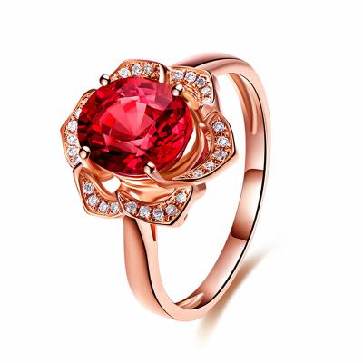 China FASHIONABLE Anillos De Flores Rose Gold Plated Bloom Flower Ring Engagement Promise Ladies Diamond Ruby Ring Fine Jewelry for sale