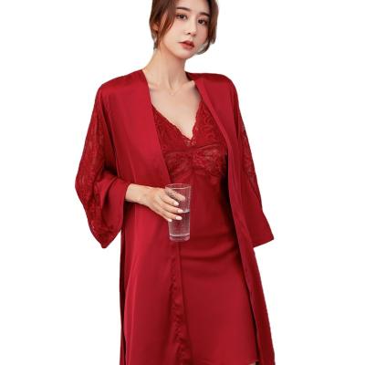 China Summer satin QUICK DRY pajamas set women 2 soft silk lace set tops sexy sleepwear for ladies spaghetti strap 2 piece nightgowns for sale