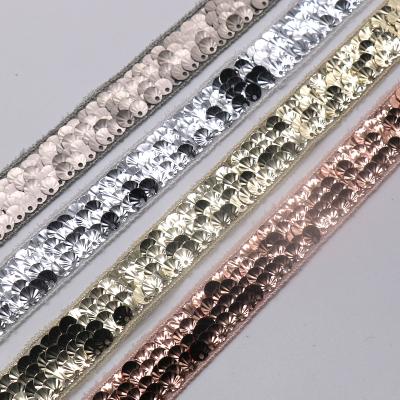 China DIY Water Soluble Sewing Trims Embroidered To Mesh Lace Up Shiny Sequin Lace for sale