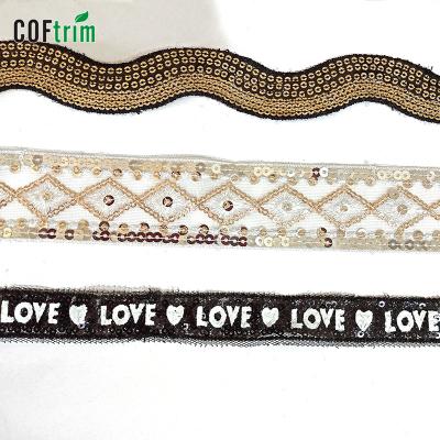 China Viable Custom Handmade Sequin Lace Trim Fashion Wave Lace Trim Beaded Gold Lace Trim for sale