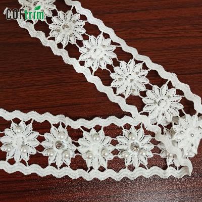 China Eco-Friendly Floral Lace Sustainable Trim High Quality Beaded Lace Trim for sale