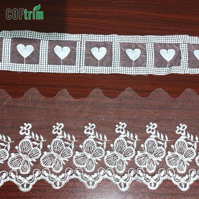 China Newest Fancy Design Fancy Mesh Heart Lace Viable Pattern Lace Bridal Lace Trim Mesh Fabric White for sale