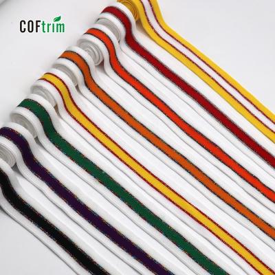 China 2.5cm viable multicolor knit gold lurex webbing tape high quality polyester knitting binding tapes knit stripe tape for decoration for sale