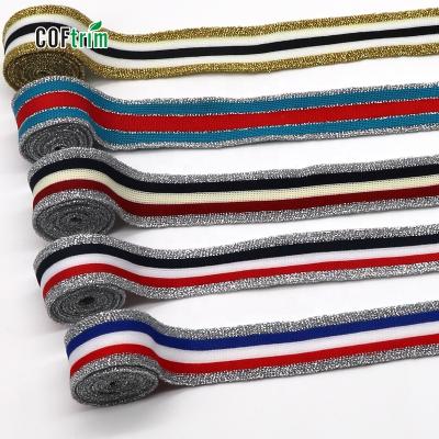 China 25mm viable than factory wholesale in stock lurex knit tape braid weave tape multicolor ribbon knit tape with lurex for decoration for sale