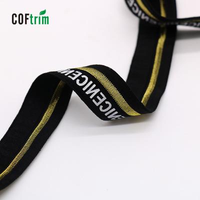 China Factory sale elastic band webbing print logo knit webbing lurex knit narrow fabric barred elastic band for shoes for sale