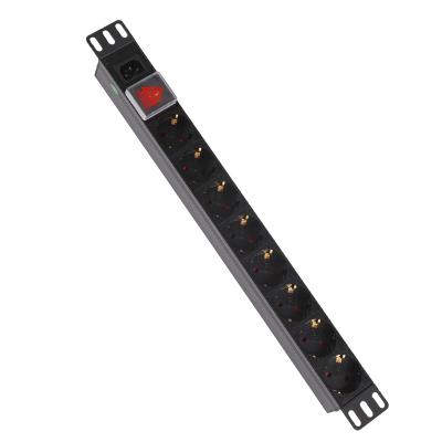 China European standard 1U 19 inch PDU cabinet power socket 19 inch 8 bit 16A double break switch with lamp front C14 module incoming line QIT11 for sale