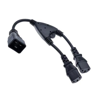 China Industrial Equipment AC Power Extension Cable 3 Pin C20 to C13*2 Hole Y Splitter Cable Desktop Computer Monitor PDU Server Power Cord for sale