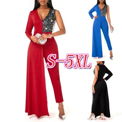 China New Design Elegant V-Neck Fashion Women's Slim Asymmetrical Breathable Sequin Decoration Evening Overalls Formal Dress for sale