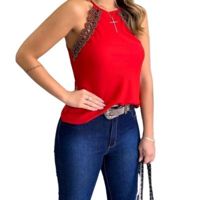 China Solid Color Summer Solid Color Halter Vest Sleeveless T-Shirt Hollow Out Tank Tops For Women for sale