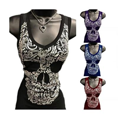 China New Design Anti-wrinkle Head Punk Style Skull Printing Sleeveless T-shirts Invest Women's Plus Size Tank Tops for sale