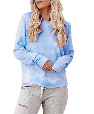 China Anti-Wrinkle 2022 Autumn Ladies Tie Dye Pullover T-Shirts Casual Long Sleeve Loose Hoodless Women's Spring Tops for sale