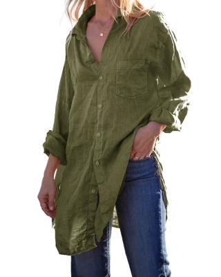 China Spring Anti-pilling Mid Length Turn Down Collar Womens Loose Casual Blouse Button Long Sleeve Shirt For Ladies for sale