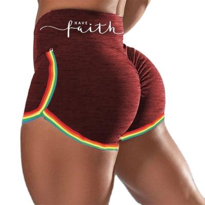 China Breathable Hot Sale High Waist Stretch Rainbow Edge Letter Print Women Shorts Yoga Sports Fitness Wear For Ladies for sale