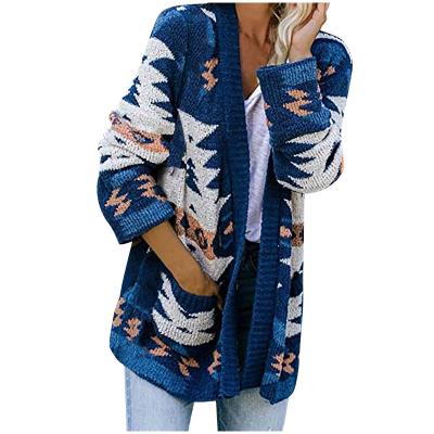 China High Quality Autumn Winter Soft Plush Geometric Print Anti-wrinkle Jackets Knitted Cardigans Women's Sweater Coats for sale