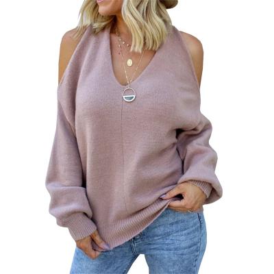 China Low MOQ Anti-Wrinkle Women's Springs Both Sides Solid Color Wearable Soft Knitted Leisure Off Shoulder Sweaters for sale