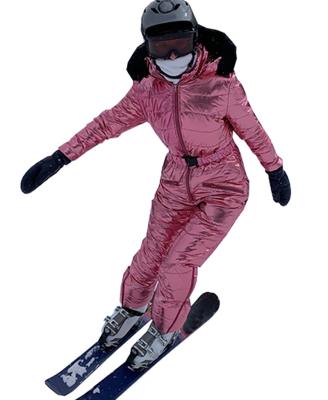 China Warm Women Hooded Winter Overalls Skiing Sports Color Collar Bright One-Piece Waterproof Windproof Casual Breathable Fur for sale