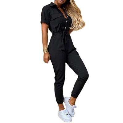 China Anti-pilling Size S to 5 Plus Size XL Fashion Streetwear Belted Waist Pockets Button Casual Playsuits Women Overalls for sale