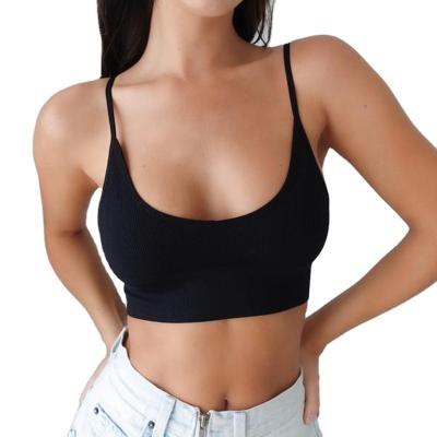 China Fashion U Neck Solid Color Underwear One Piece Wholesale Spaghetti Strap Crop Top Women Bra for sale