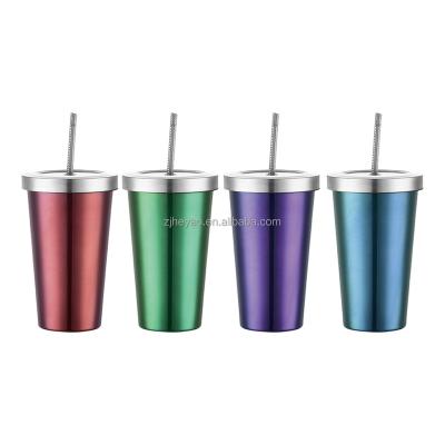 China Viable Exquisite High Quality Double Water Cup Coffee Mug Stainless Steel Thermos Mug With Straw for sale