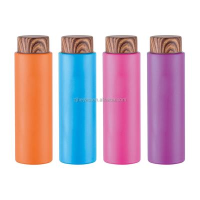 China Sustainable promotion high quality bamboo cover low price stainless steel double thermos mug for sale