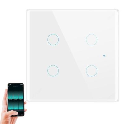 China Smart Wall Switch Brazil Tuya WiFi Lamp Switch 4 Strip 4*4 120x120mm Touch Wall Screen Panel APP Need Neutral Wire Alexa Google Home for sale