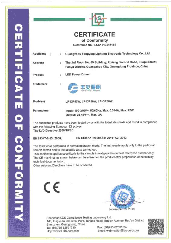 CE - Guangzhou Feng Ying Lighting Electronic Technology Co., Ltd.